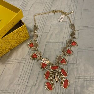 Kendra Scott Gold Necklace with Red and Champagne Stones
